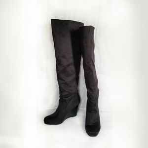 Black Suede over the knee boots 3.5"  wedge  heel
